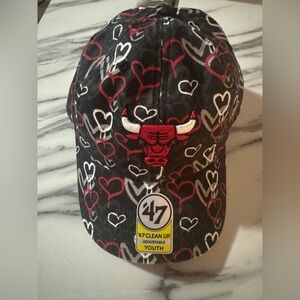 Chicago Bulls 47 Youth Black Cap with Red and White Heart Design